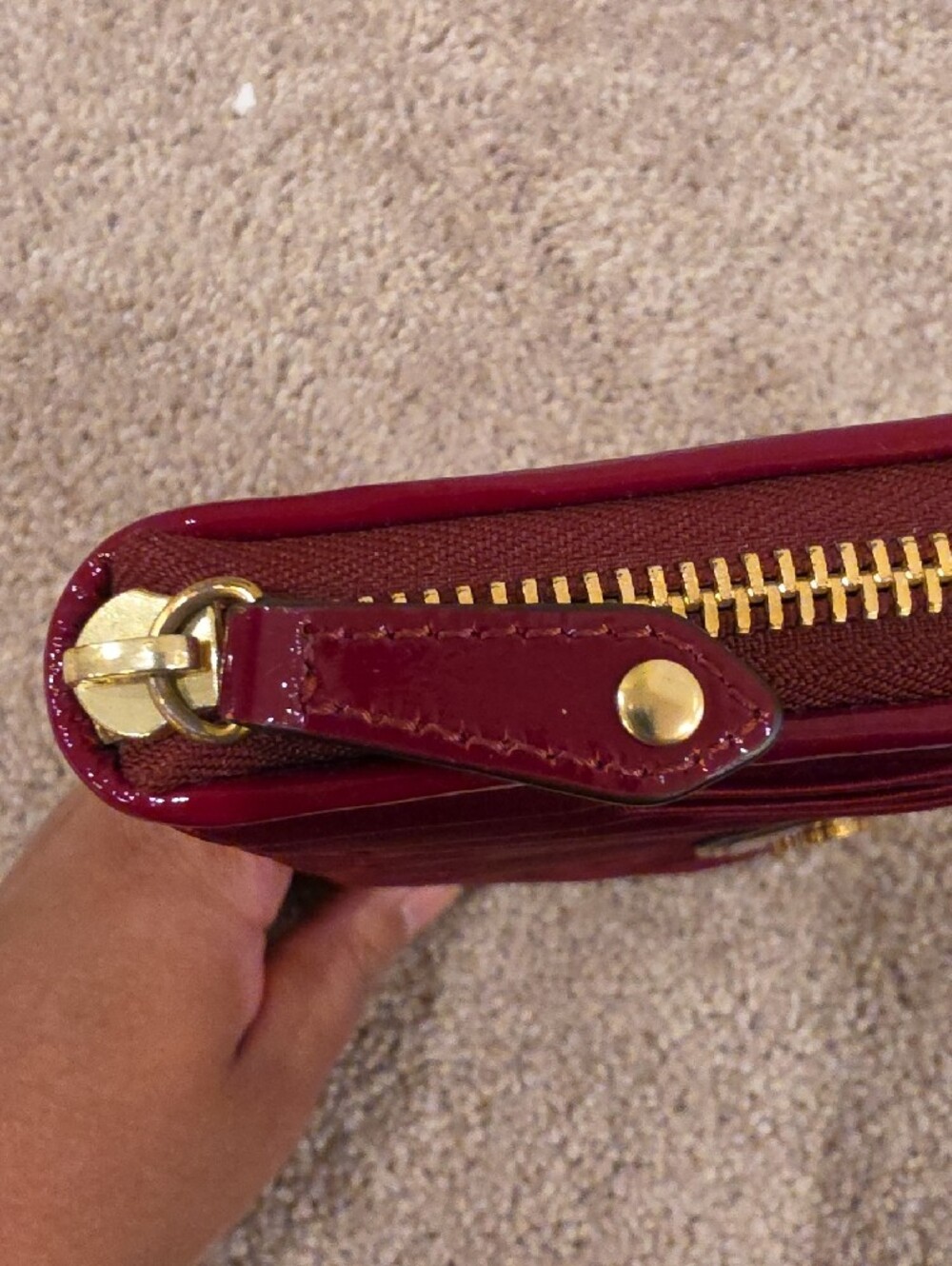 Coach Ashley Burgandy Ruched Zip-Around Wallet with Gold Logo - Picture 4 of 7